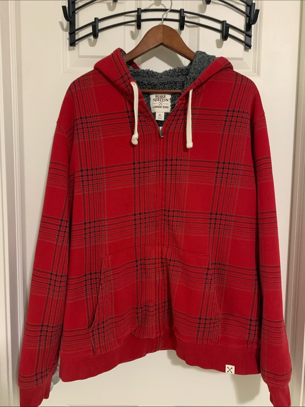 Blake Shelton Lands' End Red Plaid Sherpa-Lined Zip Hoodie